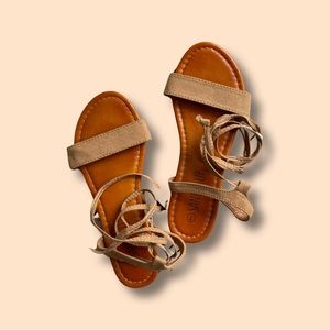 SANDALUP Tie Up Ankle Strap flat sandals for women